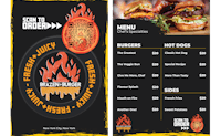 a menu with burgers and fries on it