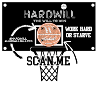 a basketball hoop with the words work hard scan me