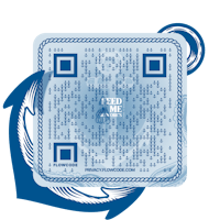 a blue qr code with an anchor on it