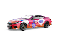 a pink bmw m8 sports car on a black background